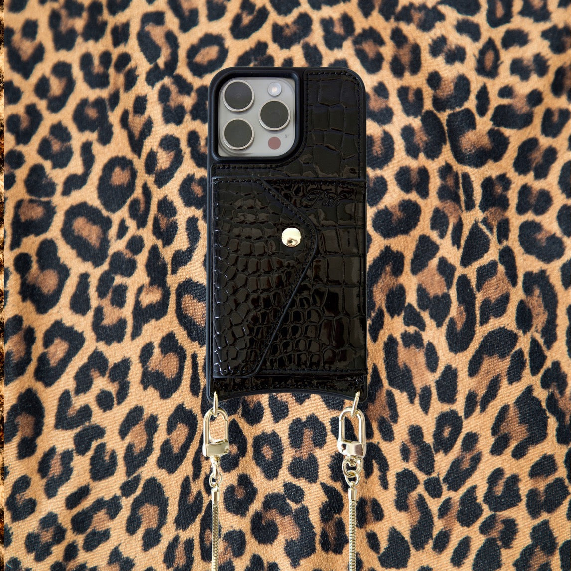 Black Faux Crocodile Inspired Crossbody iPhone Case