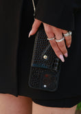 Load image into Gallery viewer, Black Faux Crocodile Inspired Crossbody iPhone Case
