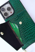 Load image into Gallery viewer, Green Faux Crocodile Inspired Crossbody iPhone Case
