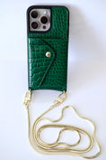 Load image into Gallery viewer, Green Faux Crocodile Inspired Crossbody iPhone Case
