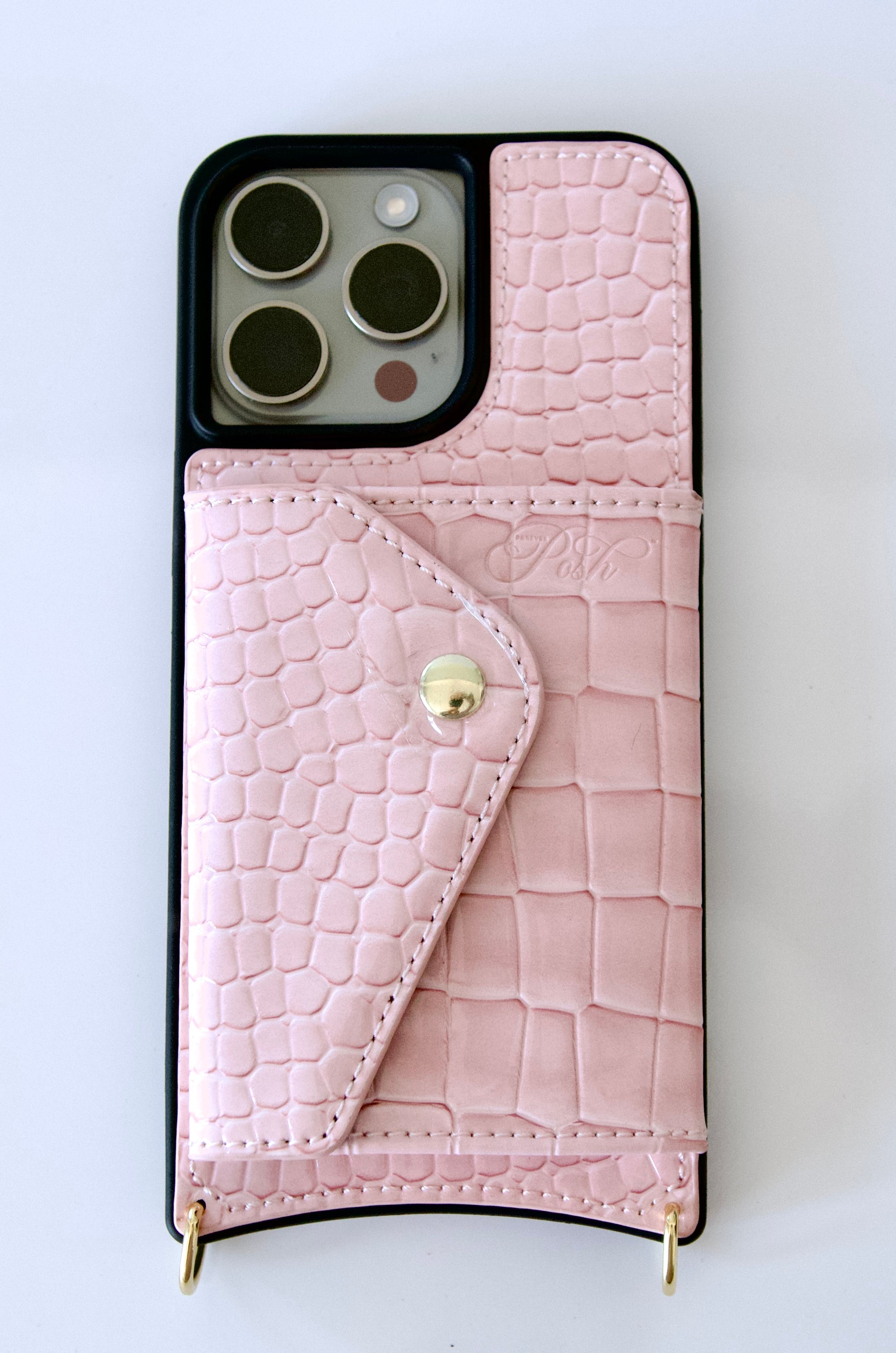 Pink Faux Crocodile Inspired Crossbody iPhone Case