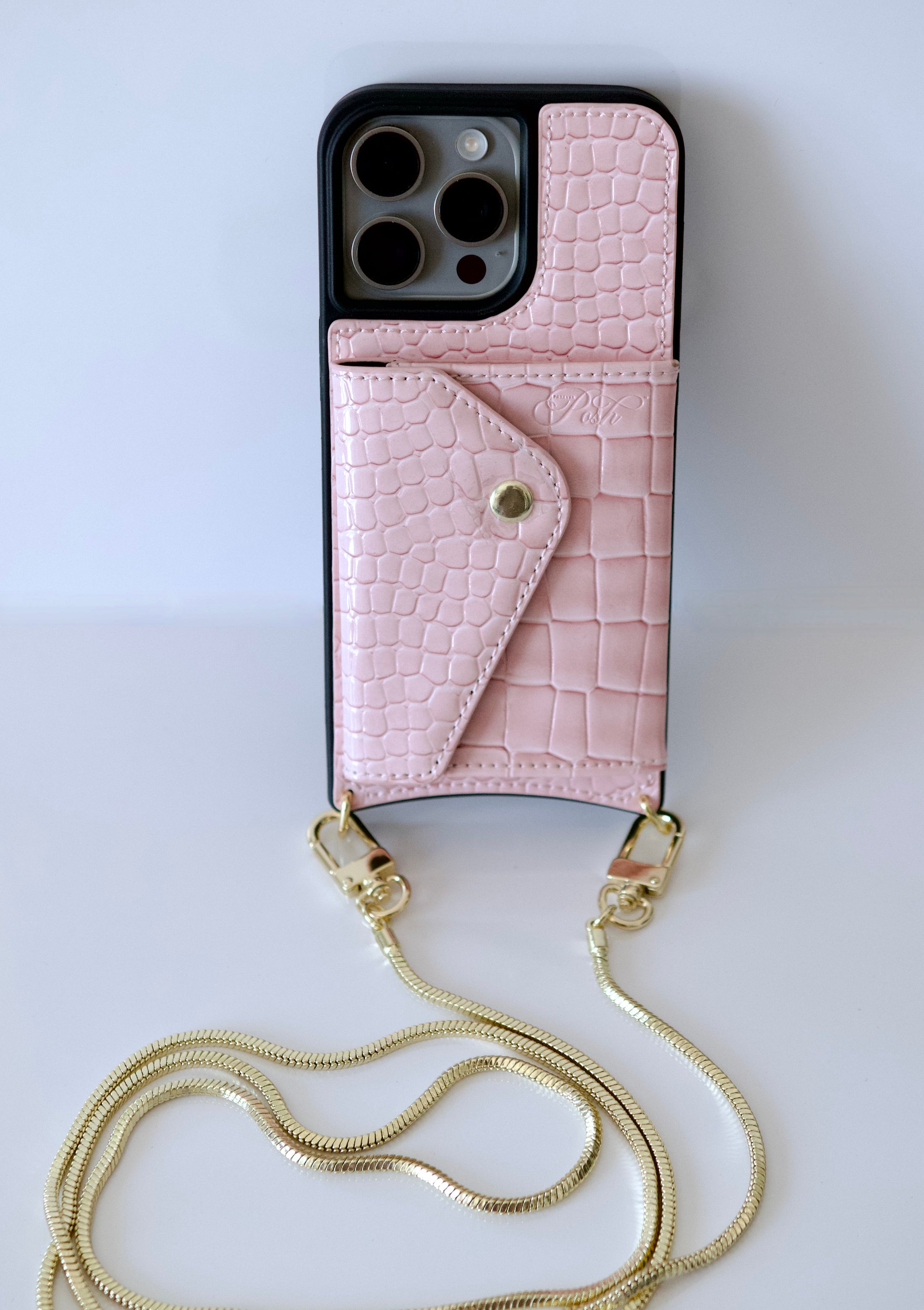 Pink Faux Crocodile Inspired Crossbody iPhone Case