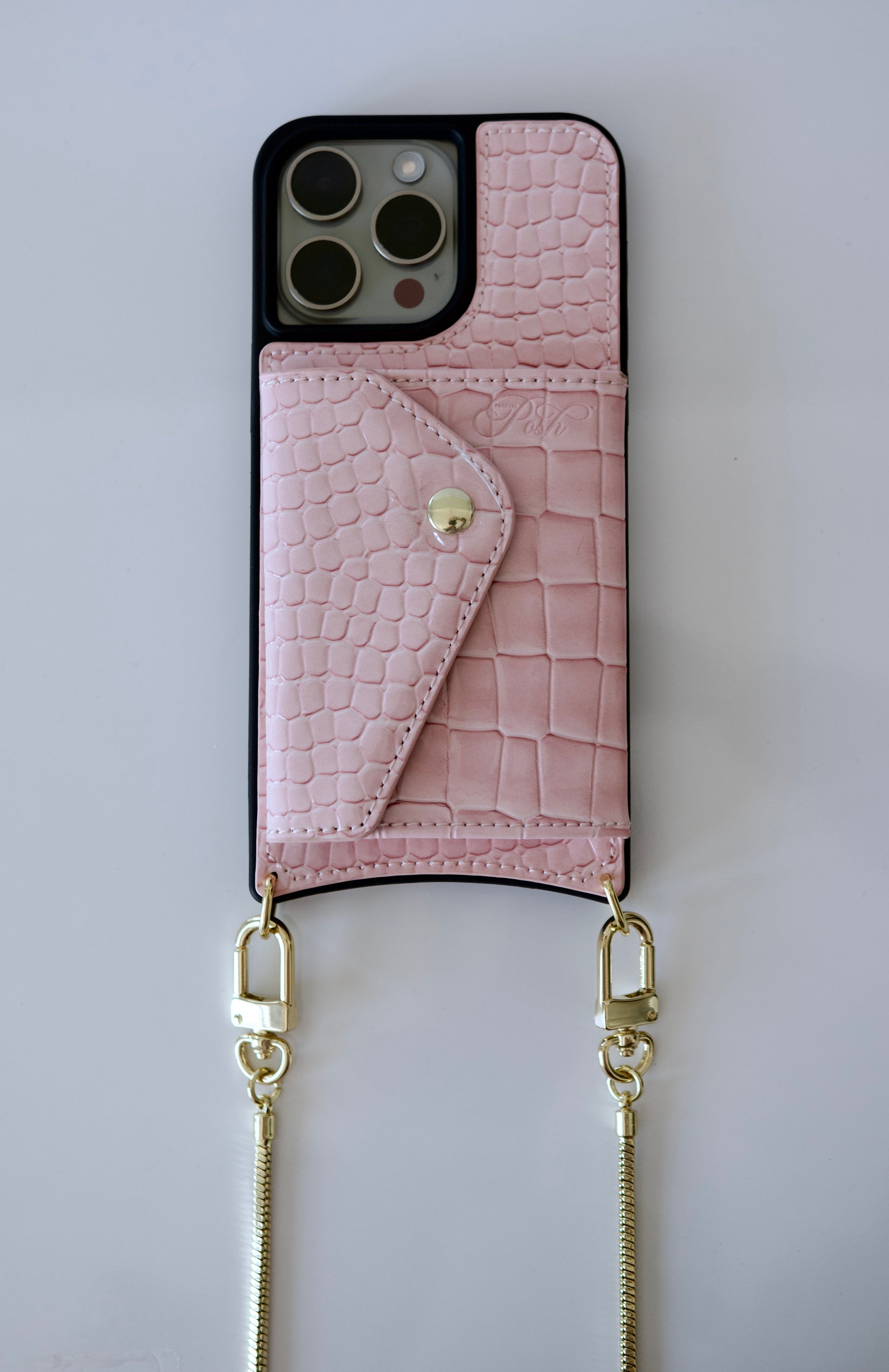 Pink Faux Crocodile Inspired Crossbody iPhone Case