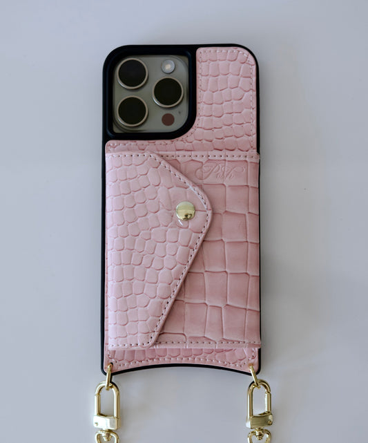 Pink Faux Crocodile Inspired Crossbody iPhone Case