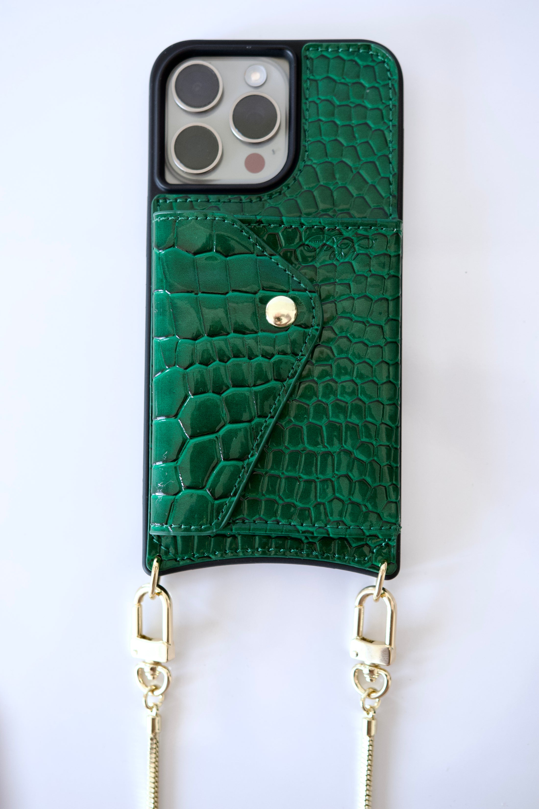 Green Faux Crocodile Inspired Crossbody iPhone Case