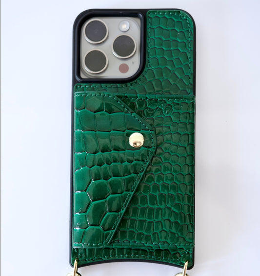 Green Faux Crocodile Inspired Crossbody iPhone Case