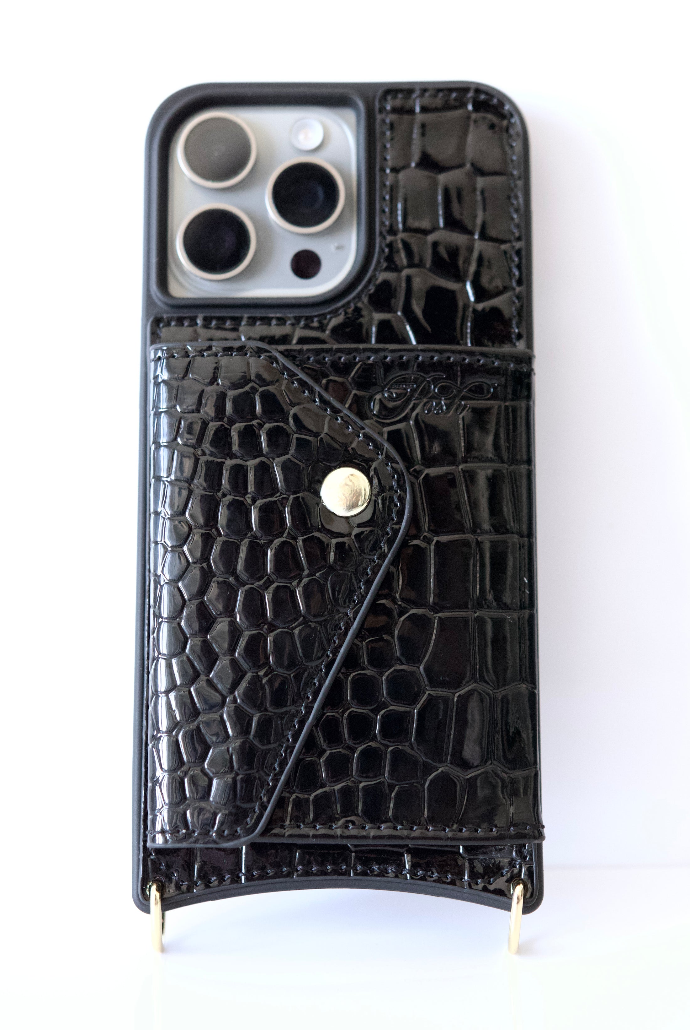 Black Faux Crocodile Inspired Crossbody iPhone Case