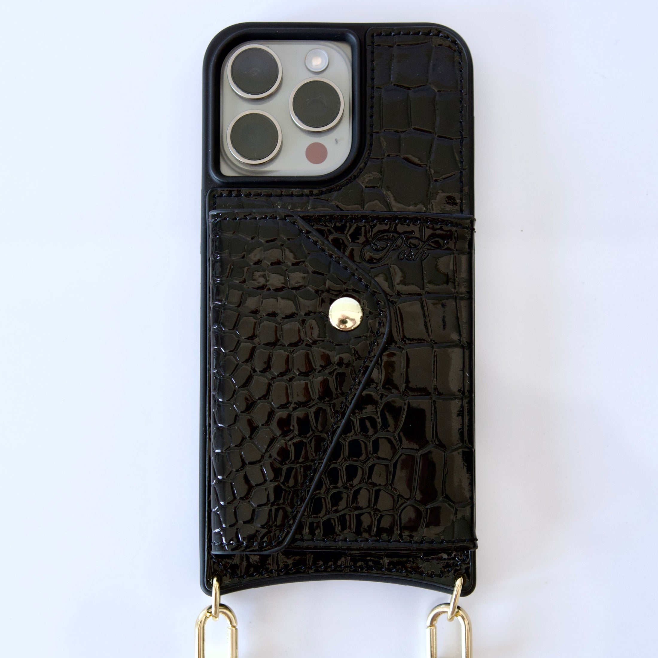 Black Faux Crocodile Inspired Crossbody iPhone Case