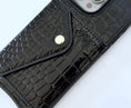 Load image into Gallery viewer, Black Faux Crocodile Inspired Crossbody iPhone Case
