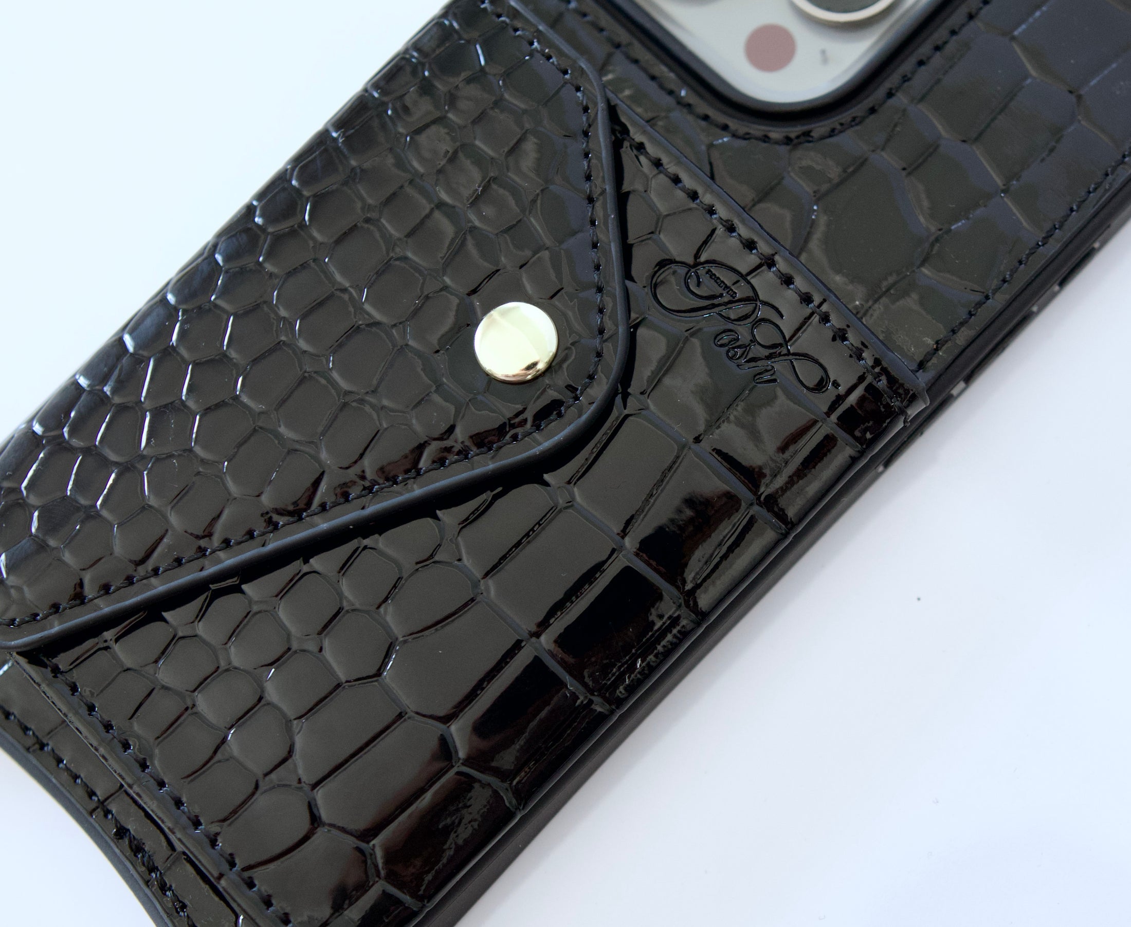 Black Faux Crocodile Inspired Crossbody iPhone Case