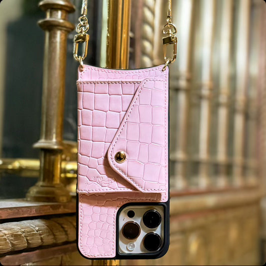 Pink Faux Crocodile Inspired Crossbody iPhone Case